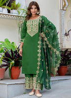 Vellora Silk Blend Dark Green Party Wear Embroidery Work Readymade Salwar Suit - Distacart