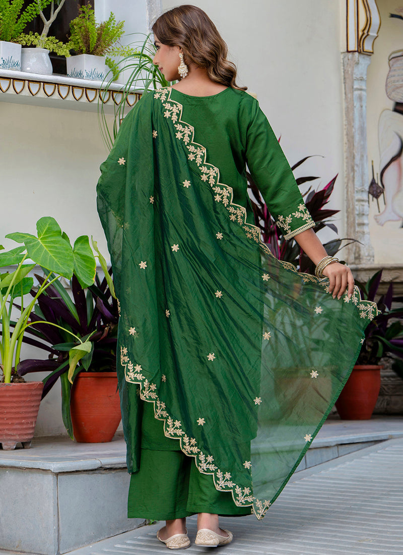 Vellora Silk Blend Dark Green Party Wear Embroidery Work Readymade Salwar Suit - Distacart