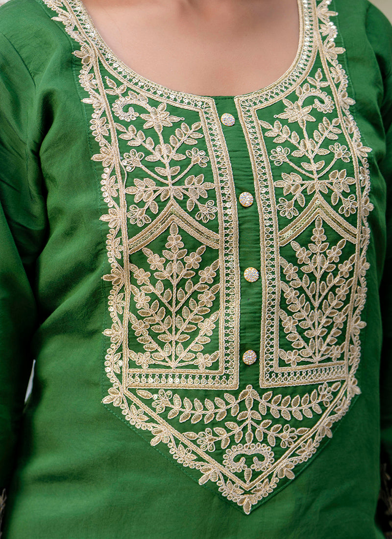 Vellora Silk Blend Dark Green Party Wear Embroidery Work Readymade Salwar Suit - Distacart