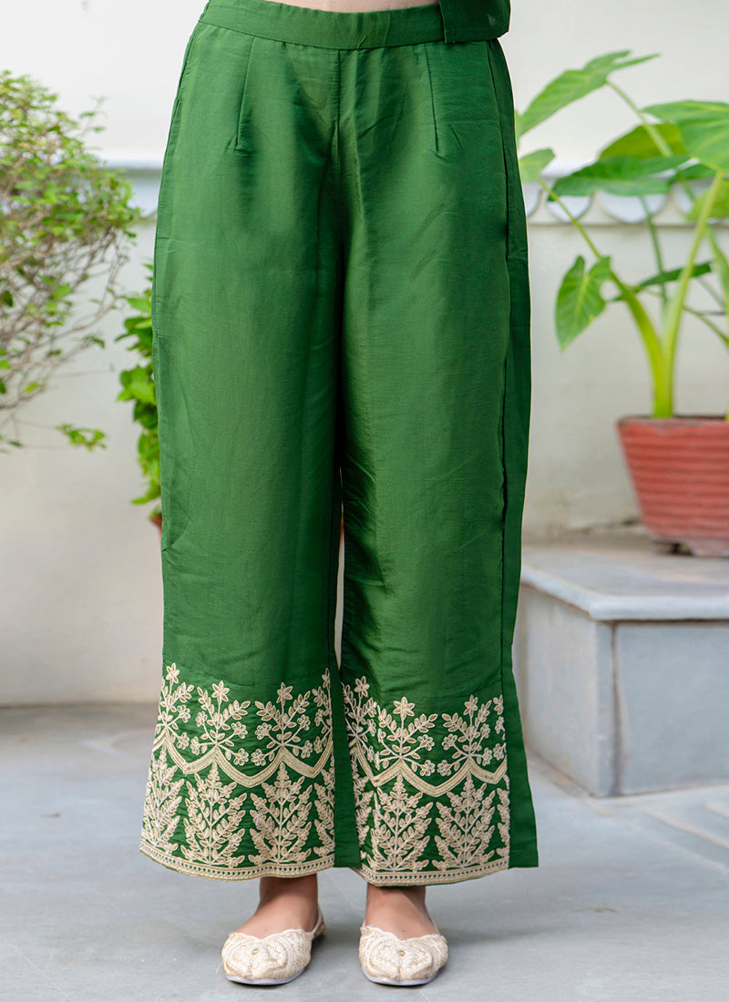 Vellora Silk Blend Dark Green Party Wear Embroidery Work Readymade Salwar Suit - Distacart