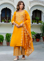 Vellora Silk Blend Mustard Party Wear Embroidery Work Readymade Salwar Suit - Distacart