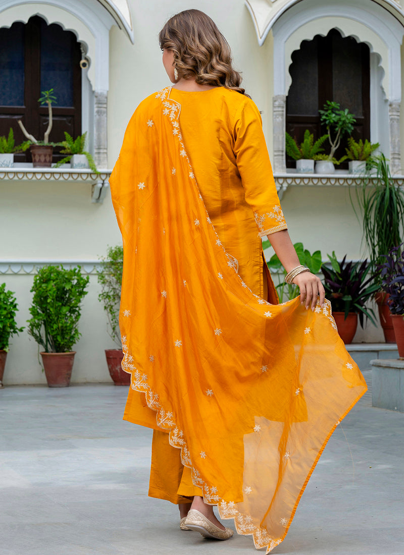 Vellora Silk Blend Mustard Party Wear Embroidery Work Readymade Salwar Suit - Distacart