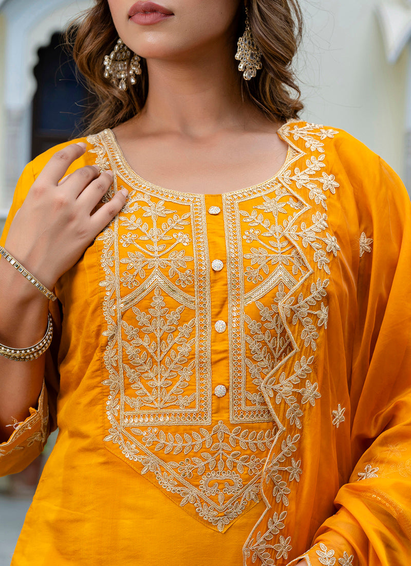 Vellora Silk Blend Mustard Party Wear Embroidery Work Readymade Salwar Suit - Distacart