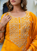 Vellora Silk Blend Mustard Party Wear Embroidery Work Readymade Salwar Suit - Distacart