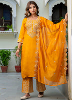 Vellora Silk Blend Mustard Party Wear Embroidery Work Readymade Salwar Suit - Distacart