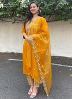 Vellora Silk Blend Mustard Party Wear Embroidery Work Readymade Salwar Suit - Distacart