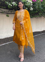 Vellora Silk Blend Mustard Party Wear Embroidery Work Readymade Salwar Suit - Distacart