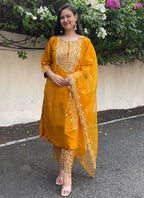 Vellora Silk Blend Mustard Party Wear Embroidery Work Readymade Salwar Suit - Distacart