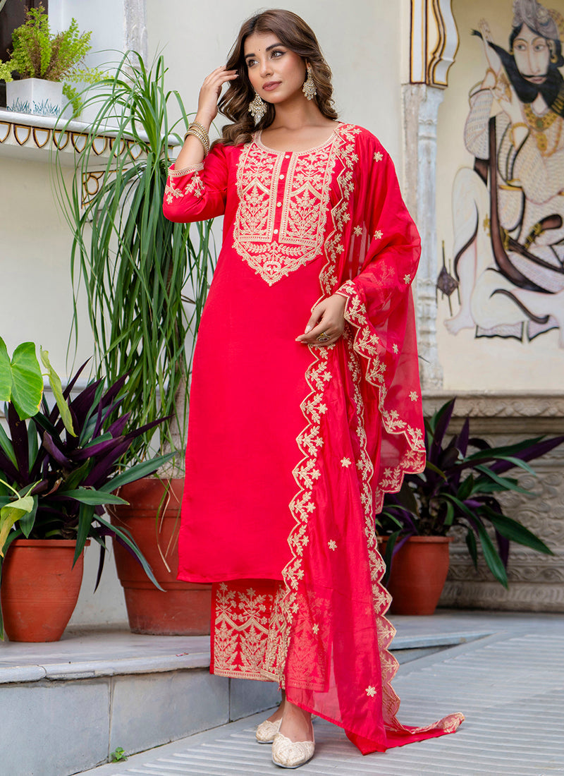 Vellora Silk Blend Pink Party Wear Embroidery Work Readymade Salwar Suit - Distacart