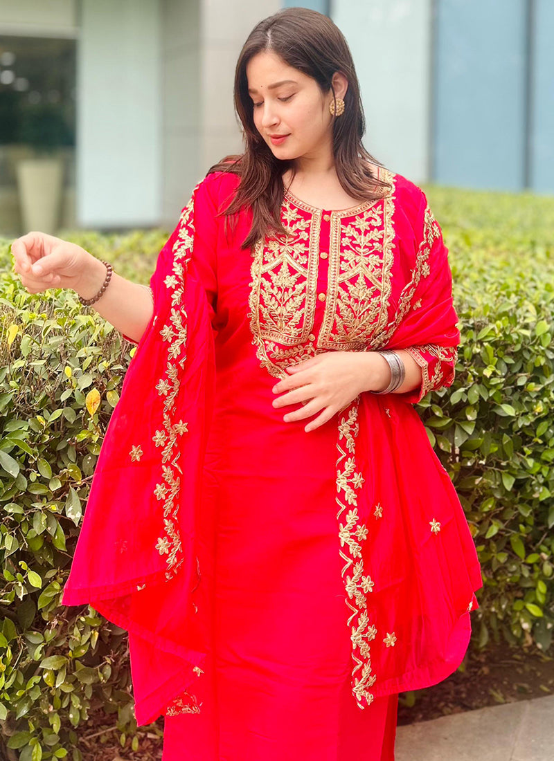 Vellora Silk Blend Pink Party Wear Embroidery Work Readymade Salwar Suit - Distacart