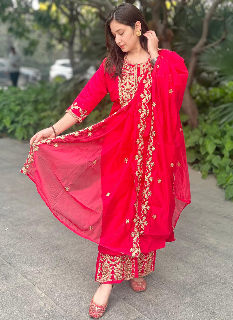 Vellora Silk Blend Pink Party Wear Embroidery Work Readymade Salwar Suit - Distacart