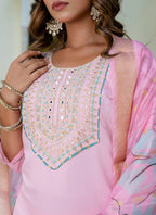 Vellora Silk Blend Baby Pink Party Wear Embroidery Work Readymade Salwar Suit - Distacart