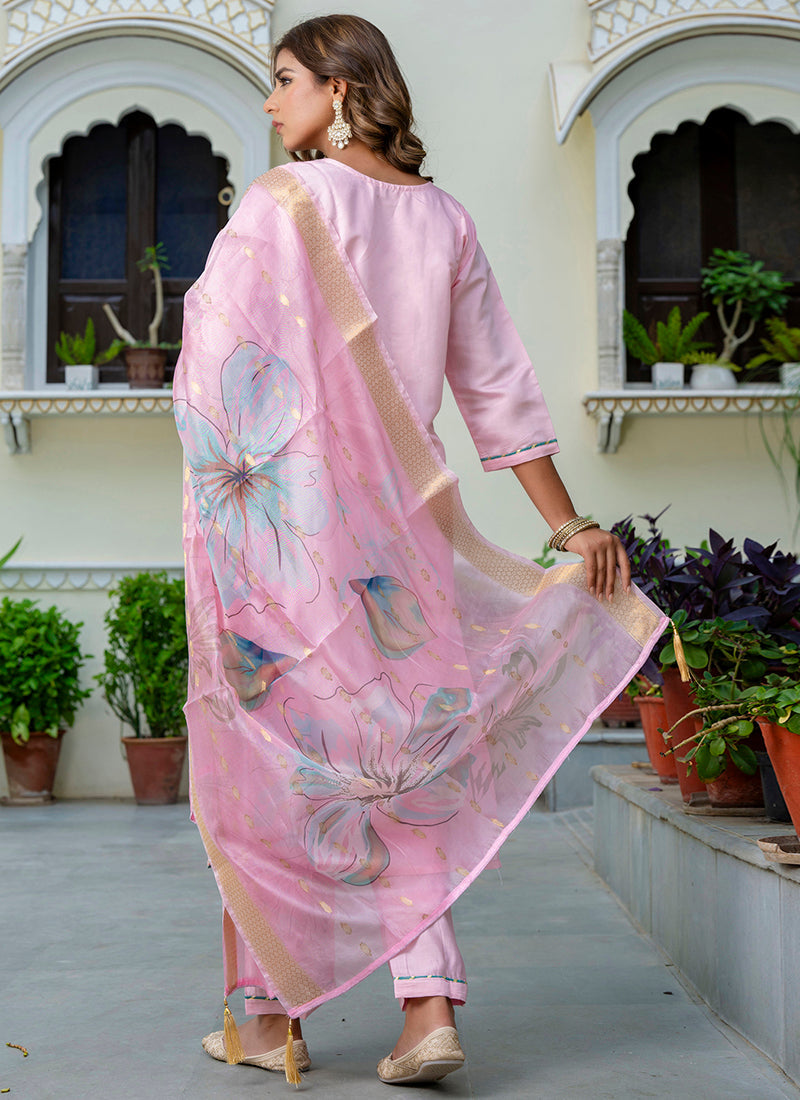 Vellora Silk Blend Baby Pink Party Wear Embroidery Work Readymade Salwar Suit - Distacart