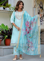 Vellora Silk Blend Sky Blue Party Wear Embroidery Work Readymade Salwar Suit - Distacart