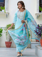 Vellora Silk Blend Sky Blue Party Wear Embroidery Work Readymade Salwar Suit - Distacart