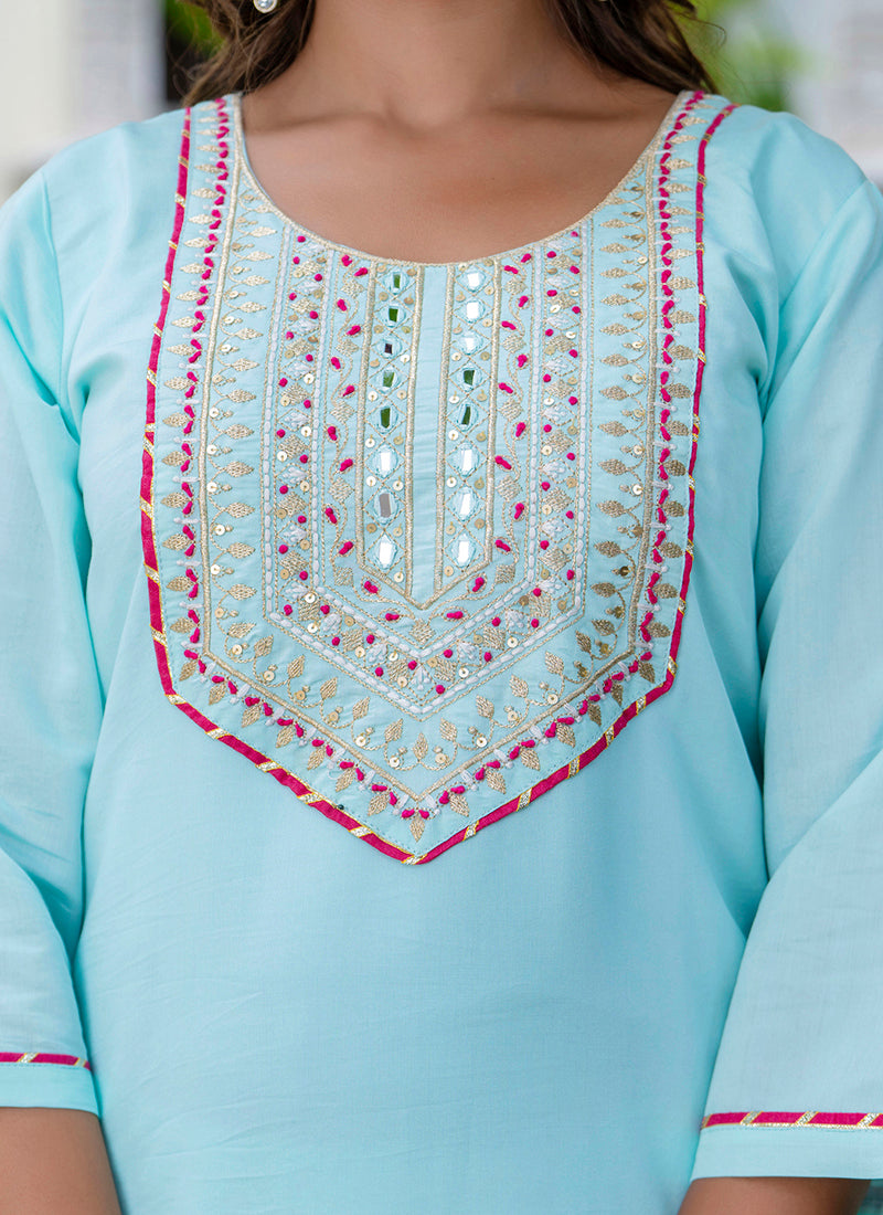 Vellora Silk Blend Sky Blue Party Wear Embroidery Work Readymade Salwar Suit - Distacart