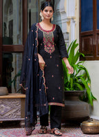 Vellora Silk Blend Black Party Wear Embroidery Work Readymade Salwar Suit - Distacart