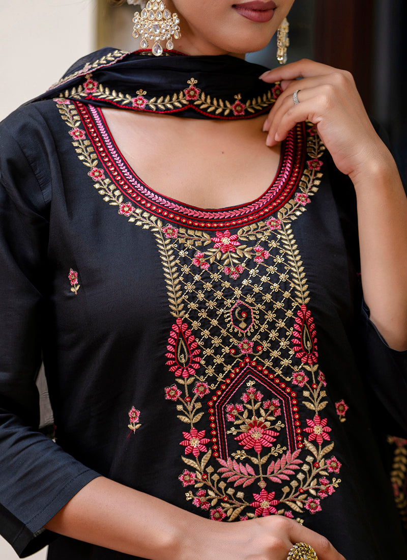 Vellora Silk Blend Black Party Wear Embroidery Work Readymade Salwar Suit - Distacart