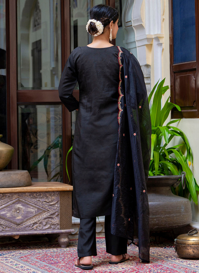 Vellora Silk Blend Black Party Wear Embroidery Work Readymade Salwar Suit - Distacart