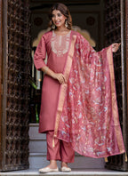 Vellora Silk Blend Dusty Rose Party Wear Embroidery Work Readymade Salwar Suit - Distacart