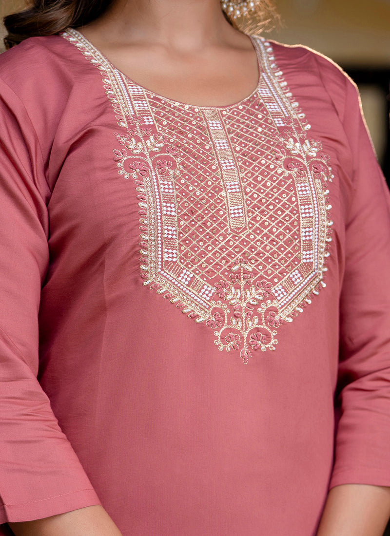 Vellora Silk Blend Dusty Rose Party Wear Embroidery Work Readymade Salwar Suit - Distacart