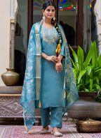 Vellora Silk Blend Blue Party Wear Embroidery Work Readymade Salwar Suit - Distacart