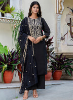 Vellora Silk Blend Black Party Wear Embroidery Work Readymade Salwar Suit - Distacart