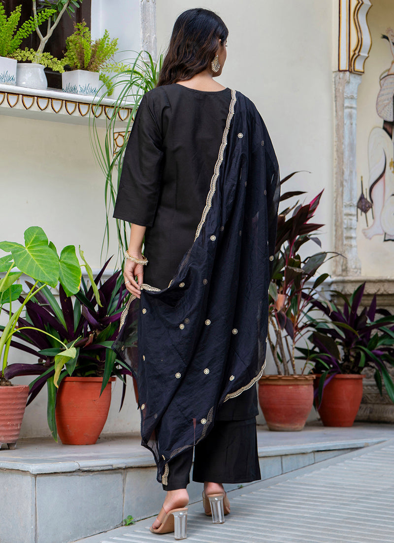 Vellora Silk Blend Black Party Wear Embroidery Work Readymade Salwar Suit - Distacart