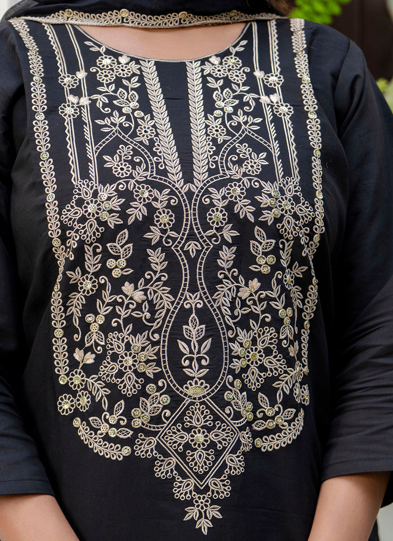Vellora Silk Blend Black Party Wear Embroidery Work Readymade Salwar Suit - Distacart