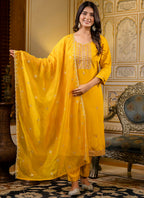 Vellora Silk Blend Mustard Occasional Wear Embroidery Work Readymade Salwar Suit - Distacart