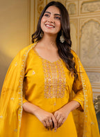Vellora Silk Blend Mustard Occasional Wear Embroidery Work Readymade Salwar Suit - Distacart