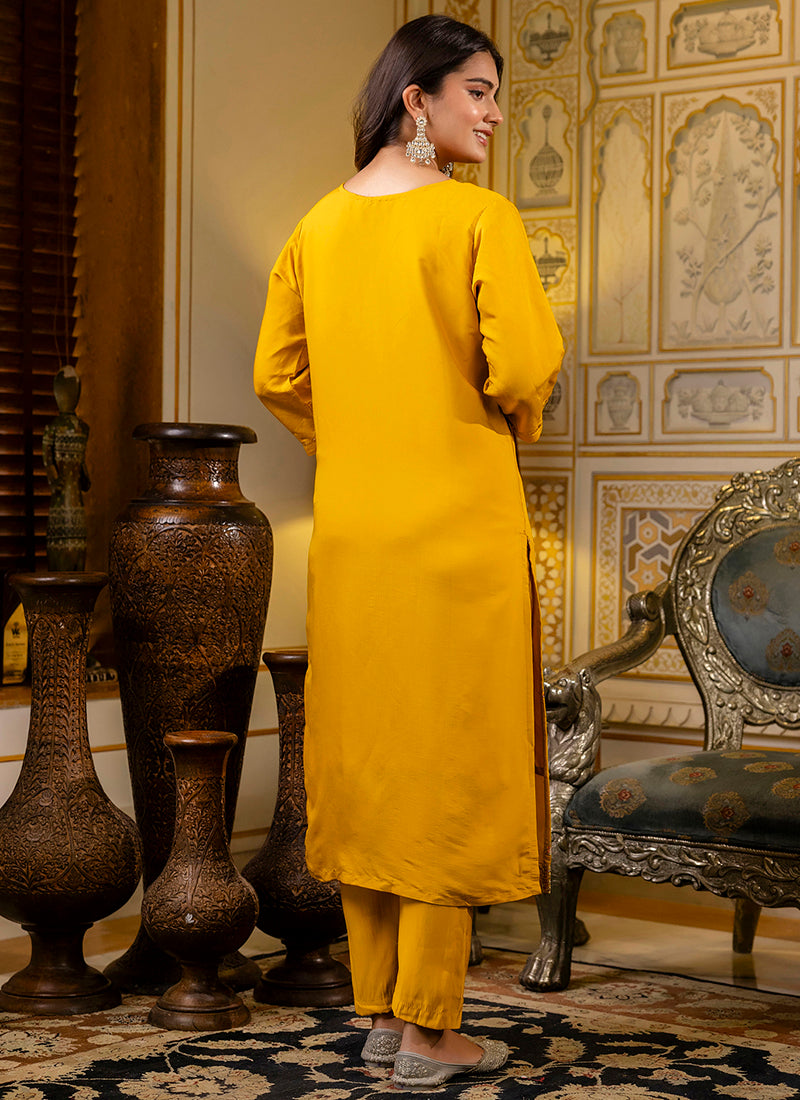 Vellora Silk Blend Mustard Occasional Wear Embroidery Work Readymade Salwar Suit - Distacart