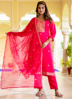 Vellora Silk Blend Hot Pink Occasional Wear Embroidery Work Readymade Salwar Suit - Distacart
