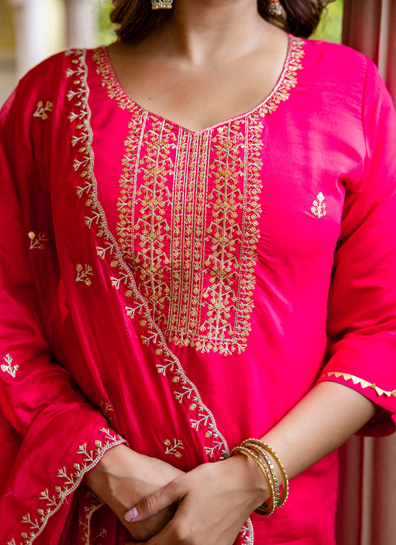 Vellora Silk Blend Hot Pink Occasional Wear Embroidery Work Readymade Salwar Suit - Distacart