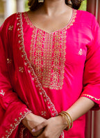 Vellora Silk Blend Hot Pink Occasional Wear Embroidery Work Readymade Salwar Suit - Distacart