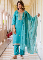Vellora Silk Blend Blue Occasional Wear Embroidery Work Readymade Salwar Suit - Distacart