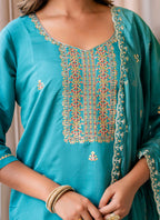 Vellora Silk Blend Blue Occasional Wear Embroidery Work Readymade Salwar Suit - Distacart