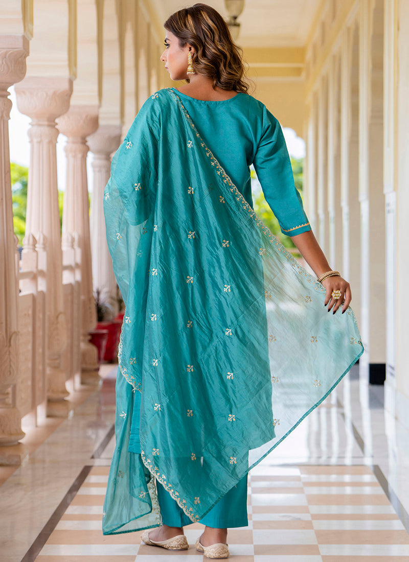 Vellora Silk Blend Blue Occasional Wear Embroidery Work Readymade Salwar Suit - Distacart