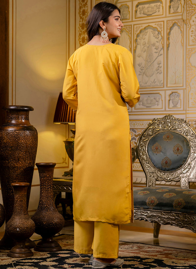 Vellora Silk Blend Yellow Casual Wear Embroidery Work Readymade Salwar Suit - Distacart