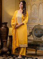 Vellora Silk Blend Yellow Casual Wear Embroidery Work Readymade Salwar Suit - Distacart