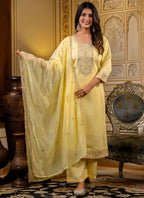Vellora Silk Blend Light Yellow Casual Wear Embroidery Work Readymade Salwar Suit - Distacart