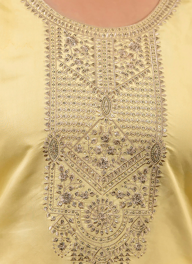 Vellora Silk Blend Light Yellow Casual Wear Embroidery Work Readymade Salwar Suit - Distacart