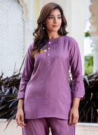 Vellora Silk Blend Lavender Casual Wear Hand Work Readymade Salwar Suit - Distacart
