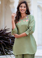 Vellora Silk Blend Pista Casual Wear Hand Work Readymade Salwar Suit - Distacart
