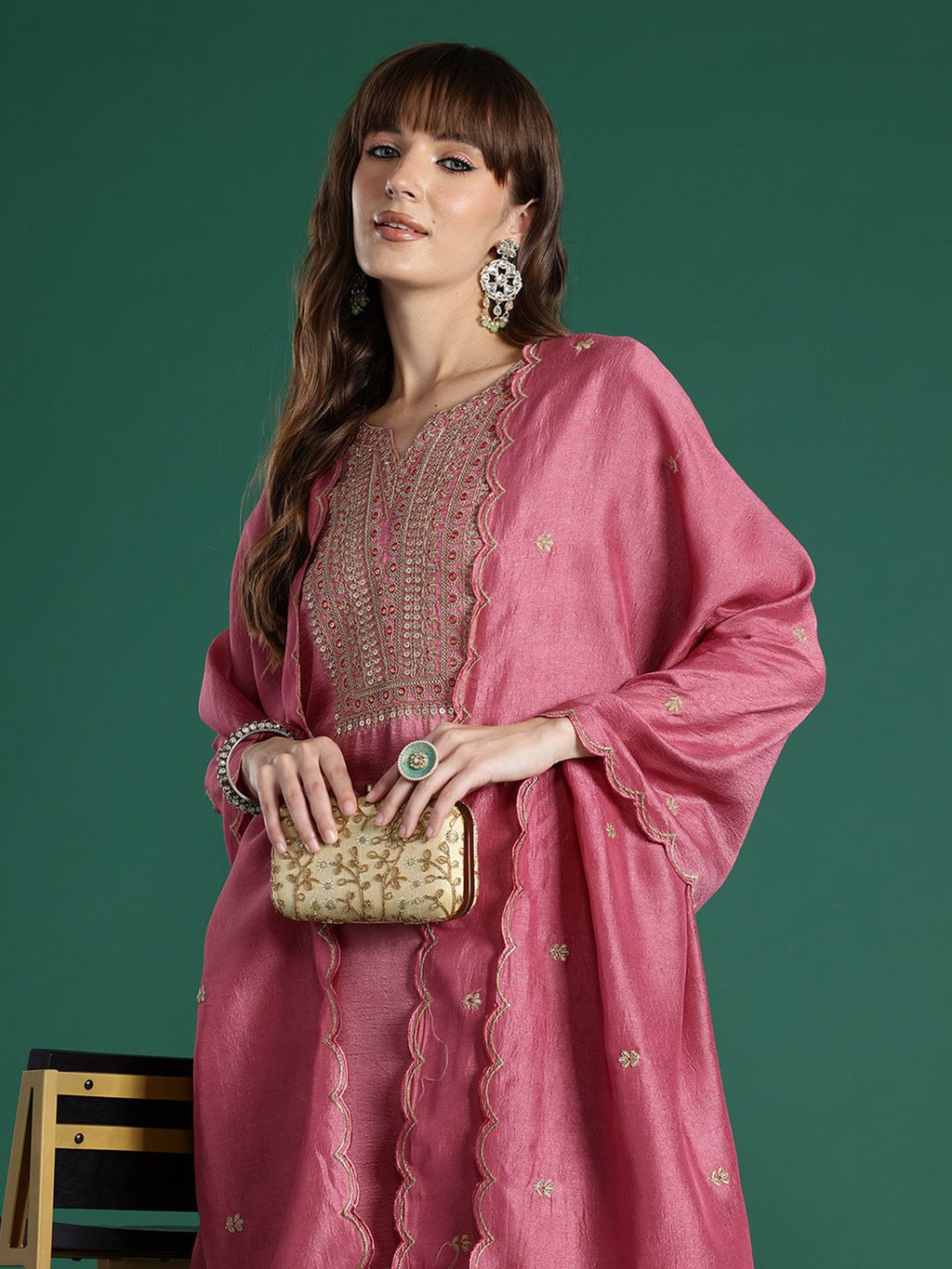Indo Era Floral Embroidered Sequinned Kurta with Trousers & With Dupatta - Distacart