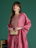Indo Era Floral Embroidered Sequinned Kurta with Trousers & With Dupatta - Distacart