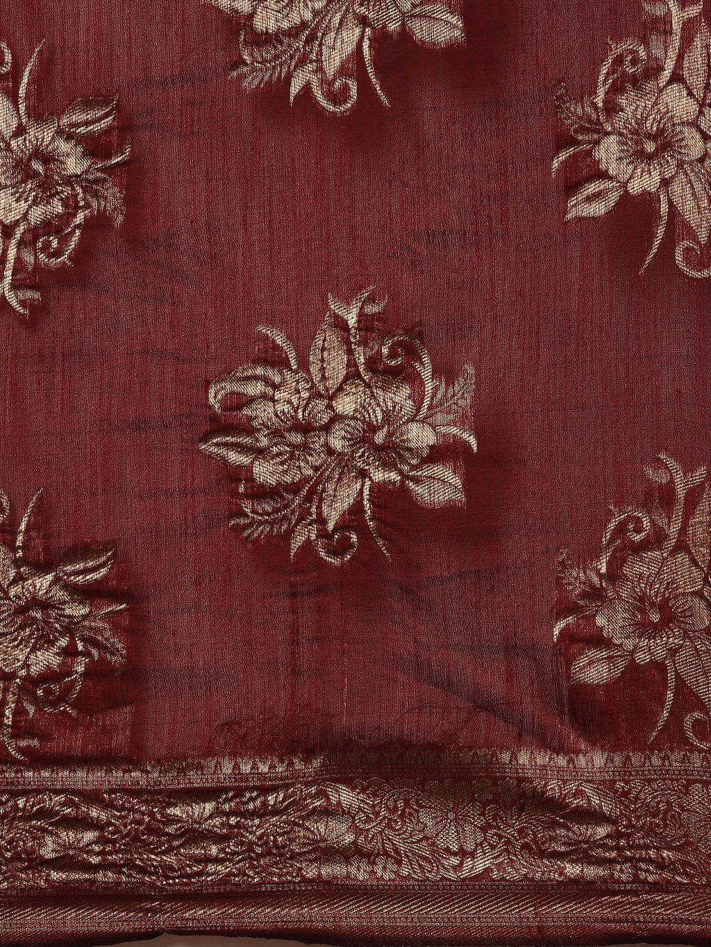 Saree Mall Maroon Floral Linen Blend Banarasi Saree - Distacart