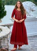 Vellora Vichitra Silk Red Party Wear Embroidery Work Readymade Salwar Suit - Distacart