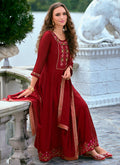 Vellora Vichitra Silk Red Party Wear Embroidery Work Readymade Salwar Suit - Distacart
