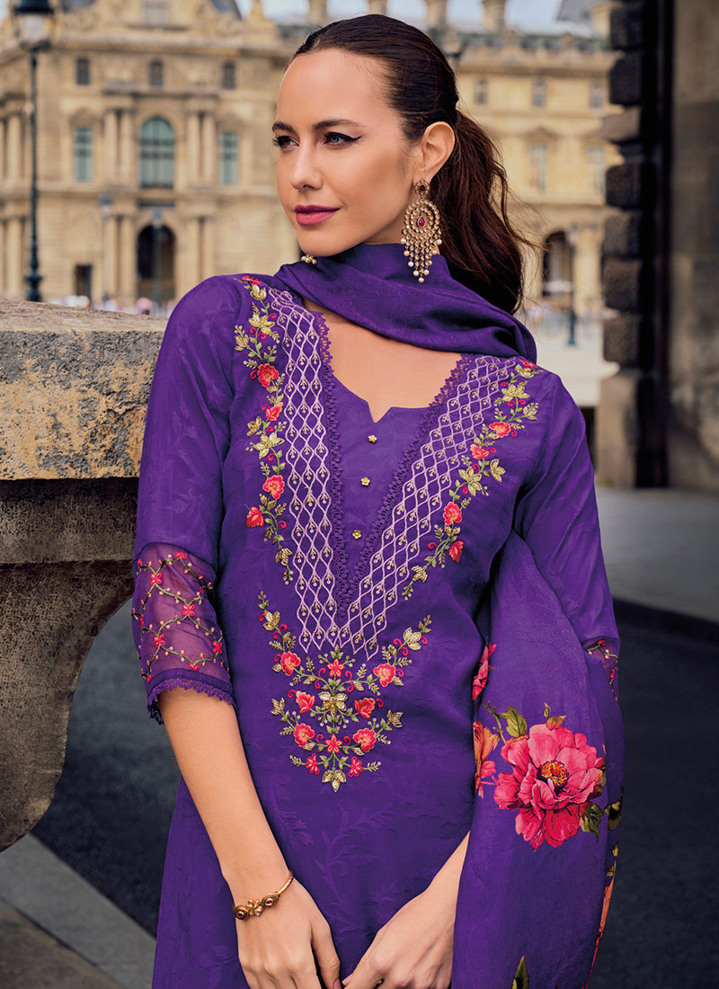 Vellora Viscose Silk Purple Ocassional Wear Embroidery Work Readymade Salwar Suit - Distacart